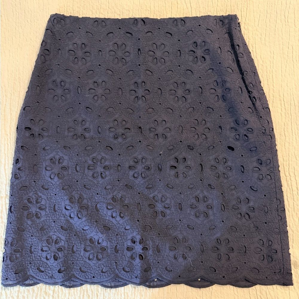 Talbots Dark Blue Lace Overlay Cotton Skirt